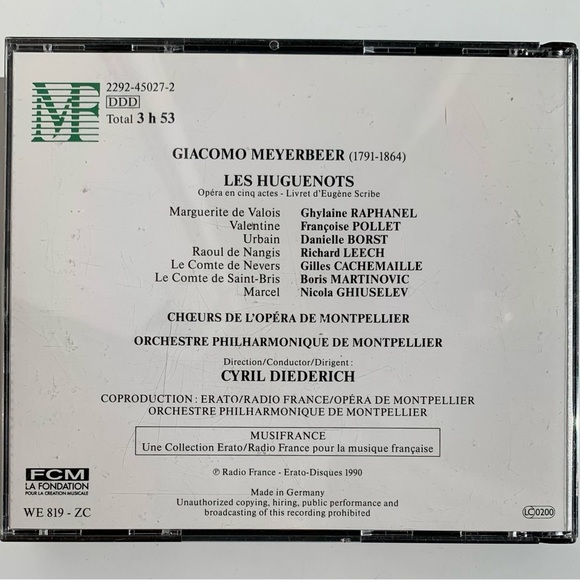 Meyerbeer Les Huguenots 4 CD set Opera Erato 2292-45027-2 Musifrance - Picture 2 of 6